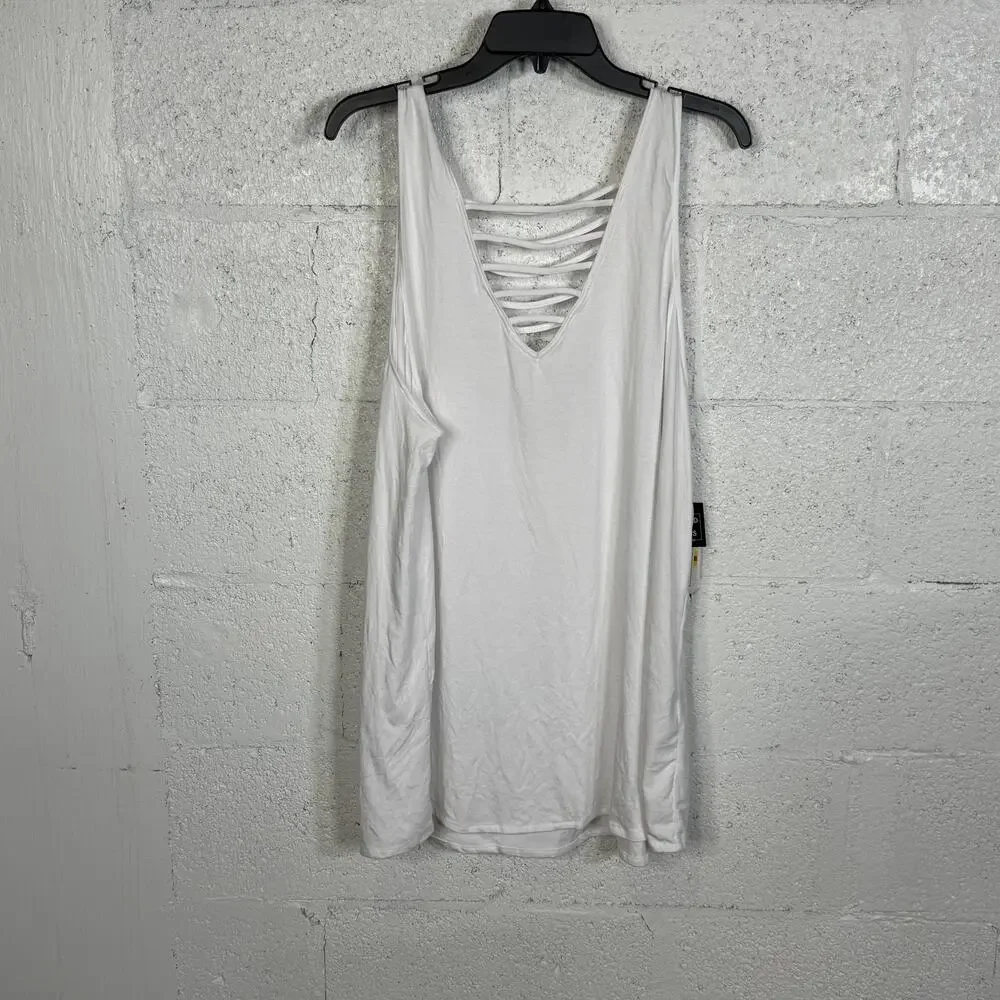 Salt + Cove JRs Strappy Plus Size Tank Dress Swim Cover-Up White 2X